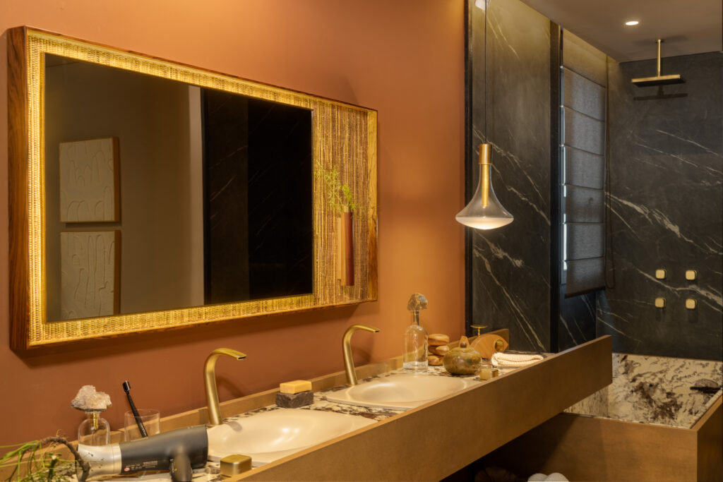 Banheiro Suite Casa Vogue 2025 - Cortina Romana preta Uniflex